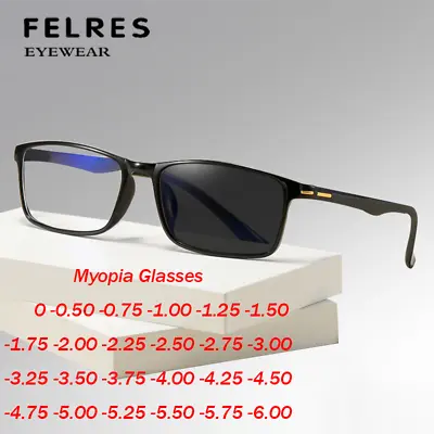 Men Square TR90 Photochromic Myopia Nearsighted Glasses Ultralight Sunglasses • $7.19