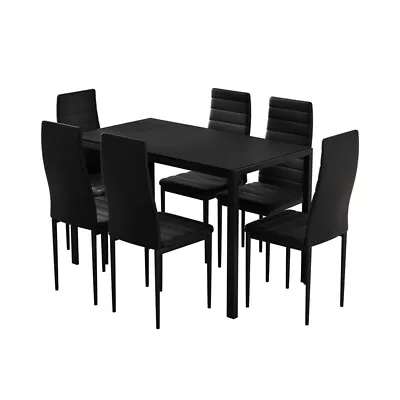 Artiss Dining Chairs And Table Dining Set 6 Chair Set Of 7 Wooden Top Black • $269.95