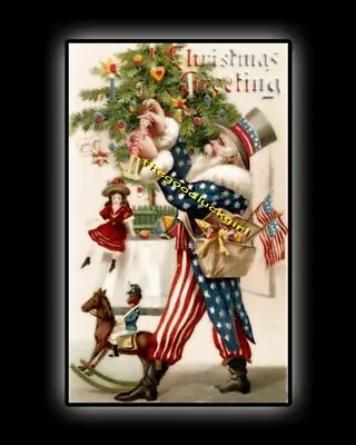 5x7 UNCLE SAM SANTA Vintage Christmas Holiday Military Art Print • $7.99