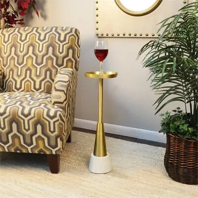 Pemberly Row Transitional Marble And Metal Small Drink Table In Gold • $101.53