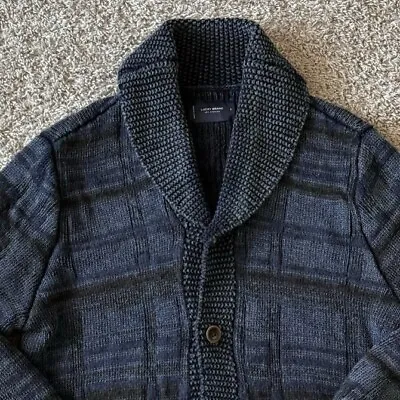 Lucky Brand Cardigan Sweater Mens Small Indigo Pattern Shawl Blue Navajo • $44