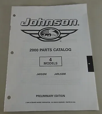 Parts Catalog Johnson Evinrude Outboard Models J4RSSM & J4RLSSM Stand 1999 • $21.18