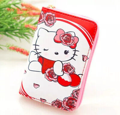 $10.99 • Buy Kawaii Style Wallet Hello Kitty Round Zip Wallet Red Pink &White Melody Clutch