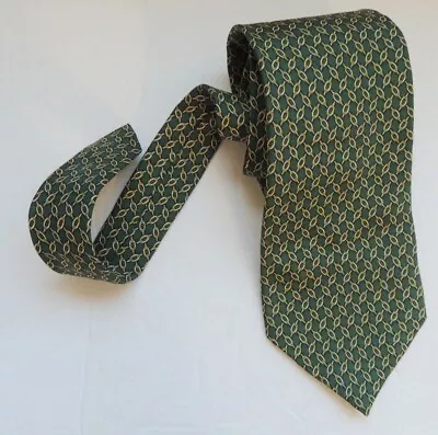 Brooks Brothers Men’s Green Gold Chain Link Necktie 100% Silk USA 59  X 3 3/4 • $12.50