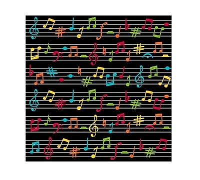 Music Fabric | All That Jazz Rainbow Music Note Stripe Black | Blank YARD • $10.98