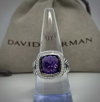 David Yurman Sterling Silver 11mm Albion Ring Amethyst & Diamond Size 8 • $350