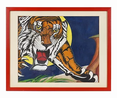 Tiger Pastels Painting On Paper Vintage Framed Wild Animal Illustration Drawing • $100