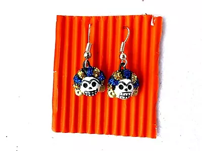  Frida Kahlo Glittered Skull  Earrings   Day Of The Dead Jewelry  • $15