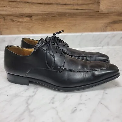 Men's 9 M Magnanni Alva Neiman Marcus Black Leather Dress Shoes Oxfords Moc-Toe • $55.20