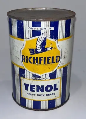 $99 • Buy Vintage, RICHFIELD, TENOL, 1 Quart Motor Oil Can