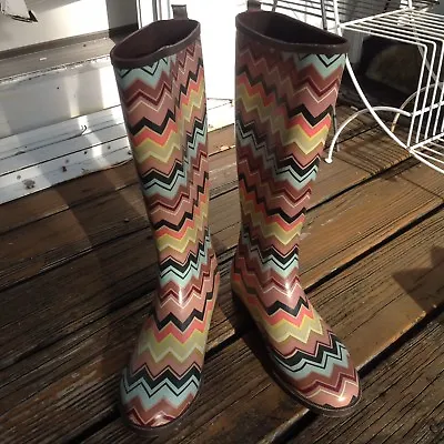 Missoni Target Black Chevron Wellies Tall Boots 7 Zig Zag Rain Galoshes Womens • $24.50