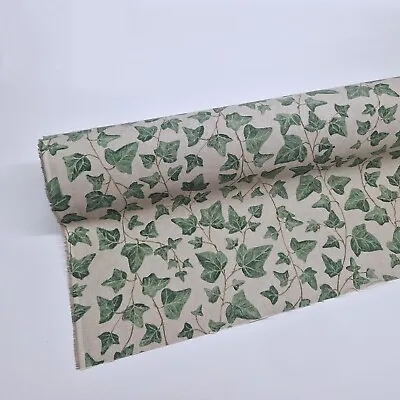 Linen Look Fabric Ivy Leaves Cotton-Rich Curtain Craft Upholstery Cushions • £6.45