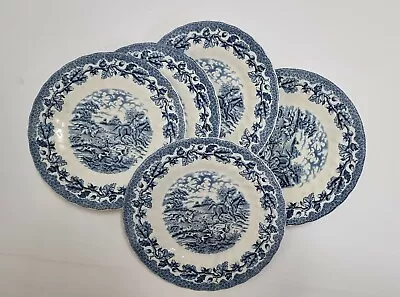 1982 Myotts Country Life Staffordshire Set Of 5 Plates Blue & White Hand Engrave • $69