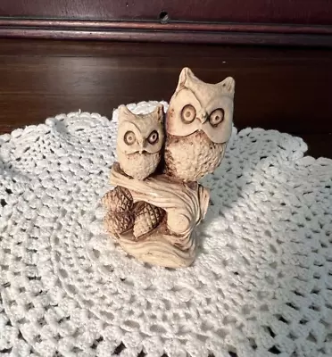 Owl Figurine Miniature Owls Perched On Pine Tree Branch Pinecones ~ Mexican Art! • $2.75