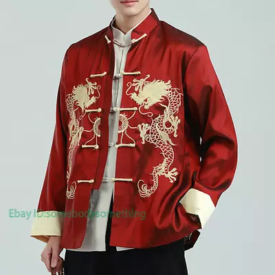 Mens Chinese Style Embroidered Frog Button Tang Coat Long-Sleeved Jacket S-3XL • $37.99