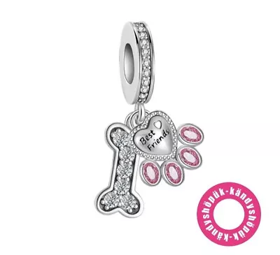 Bestfriend Pawprints Dog Bone Charm Bead For Bracelet S925 Sterling Silver  • £9.99