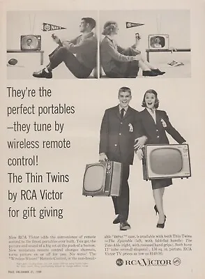 1959 RCA Victor Portable TV - The Thin Twins - College Siblings - Print Ad Photo • $9.79