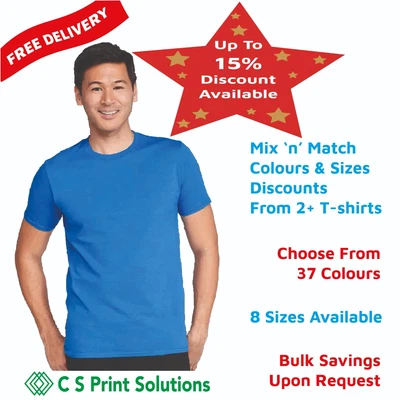 £5.67 • Buy Unisex Mens Womens T Shirt Gildan Softstyle, S -  5XL 37 Colours Short Sleeves