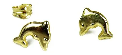 9ct Yellow Gold Dolphin Stud Earrings For Women For Girl 9x10mm Free Gift Box • £44.45