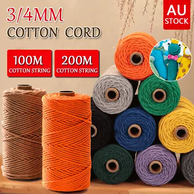 3mm 200M Natural Cotton Twisted Cord Craft Macrame Artisan Rope Craft String AU • $13.09