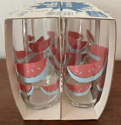 Anchor Hocking Drinking Glasses Watermelon Pizazz Coolers Vintage W/box 4 -16 Oz • $29.99