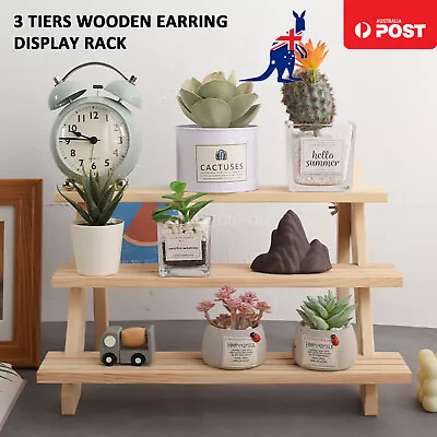 3 Tiers Wooden Jewelry Display Rack Earring Rings Stand  Holder Succulents Shelf • $24.12