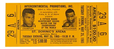 1965 Muhammad Ali Vs Sonny Liston Phantom Punch Boxing Match Orange Full Ticket • $499