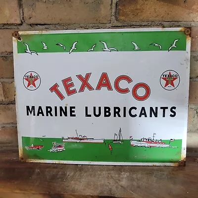 Vintage Old Texaco Marine Lubricants Gasoline Porcelain Gas Pump Sign 12  X 16  • $159.99