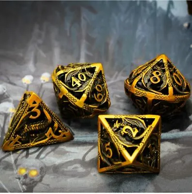 Elder Gold Wyrm Hollow Metal Dice Set Poly RPG DnD Dungeons Dragons D20 AD&D • $59.95