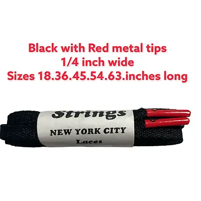 1/4 Wide Shoe Laces 18`36`45`54` Black With Red Metal Tips 2 Pair For $7.90 • $7.90