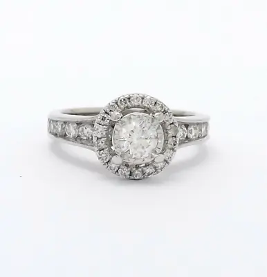 $1019.15 • Buy 14K White Gold Round Diamond Halo Milgrain Channel Set Engagement Ring Zales
