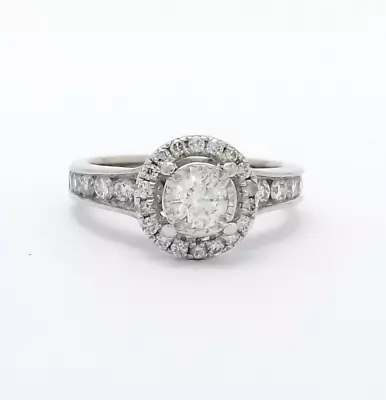 14K White Gold Round Diamond Halo Milgrain Channel Set Engagement Ring Zales • $1139.05