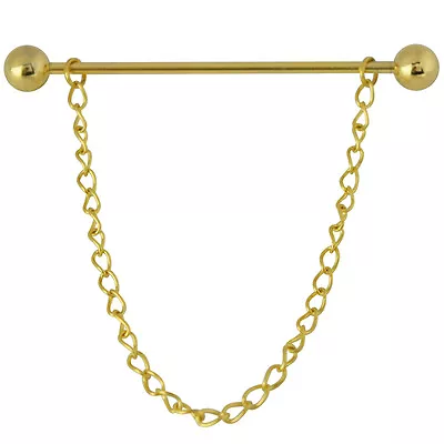 6CM Gold Collar Pin Barbell End Chrome Stainless Steel Tie Bar Free Chain • £6.99