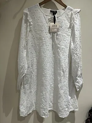 QED London Dress Size S 10 New White Broderie Anglaise A Line Long Sleeve Party • £12