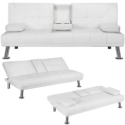 Modern Faux Leather Futon Sofa Beds Futon Couches Sleeper Sofas Loveseats White • $185.99