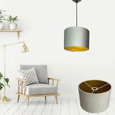Lampshade For Table Ceiling Pendant Velvet Fabric Shade With Brushed Gold Lining • £19.99