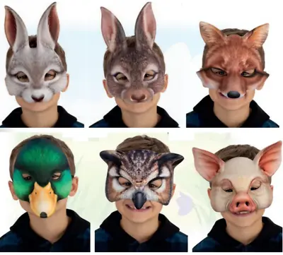 Deluxe Animal Face Mask Adults Kids Adjustable Farm Zoo Animals 3D Fancy Dress B • £4.99