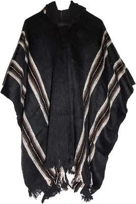 Alpaca Poncho For Mens Pancho Mexican Hooded Cowboy And Western Ponchos Adult Bl • $116.36