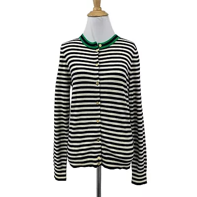 J Crew Cardigan Womens S Small Navy Green Striped Cotton Button Front Sweater • $29.94