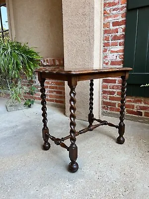 Antique French Oak Side Table Barley Twist Sofa Foyer Dark Oak C1900 • $1450