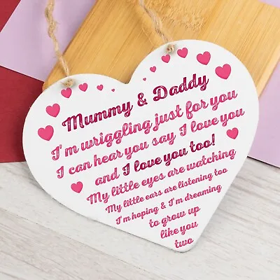 New Mum And Dad Gifts Wooden Heart Baby Shower Gifts For Mum And Dad Baby Gift • £3.95