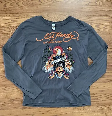 Ed Hardy Mens T Shirt Size XL  Gray Eagle Skull Graphic Long Sleeve Tee Y2K NWT • $34.99