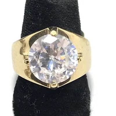 Vintage  18K GE  Gold Plated  &  Clear Cubic Zirconia In Unique Design Ring Sz 7 • £57.86