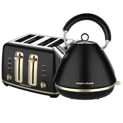 Morphy Richards Ascend Soft Gold Kettle & 4 Slice Toaster Set - Satin Black -KBM • $309.95