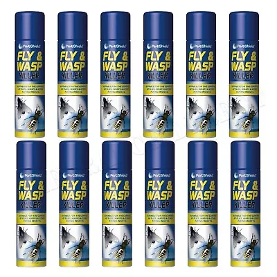 FLY AND WASP KILLER SPRAY KILL FLIES WASP MIDGES MOSQUITO FAST ACTING 300ML X 12 • £24.99
