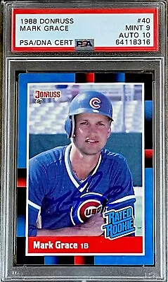 1988 Donruss #40 Mark Grace Cubs Signed Rookie Card Rc Psa 10 Auto “gracie” • $89