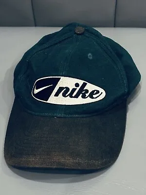 Vintage 90s Nike Hat Green Black Oval Patch With Spell Out Swoosh Snapback • $11.19