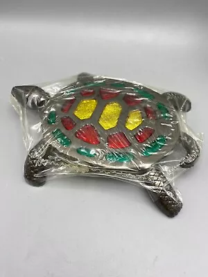 Vintage Turtle Trivet Hot Plate Chicago IL Cast Iron Stained Glass Inlay READ • $23.77