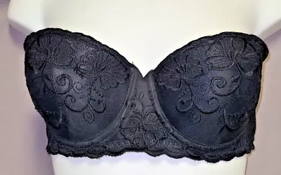 Sweet Nothings 34B Underwire Strapless Embroidered Balconette Black Bra 8139 • $13.95