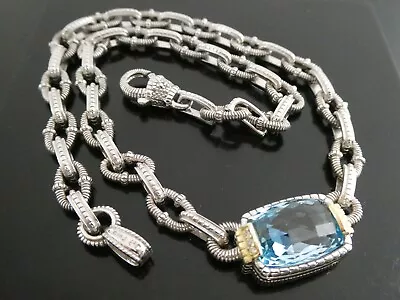 Judith Ripka 925 Sterling 2006 Blue Topaz & 18k YG Diamond Station Necklace 16  • $645